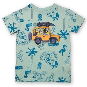 Bluey Size 7 Tropical Seafoam Green Orange Jeep Graphic Short Sleeve T-Shirt